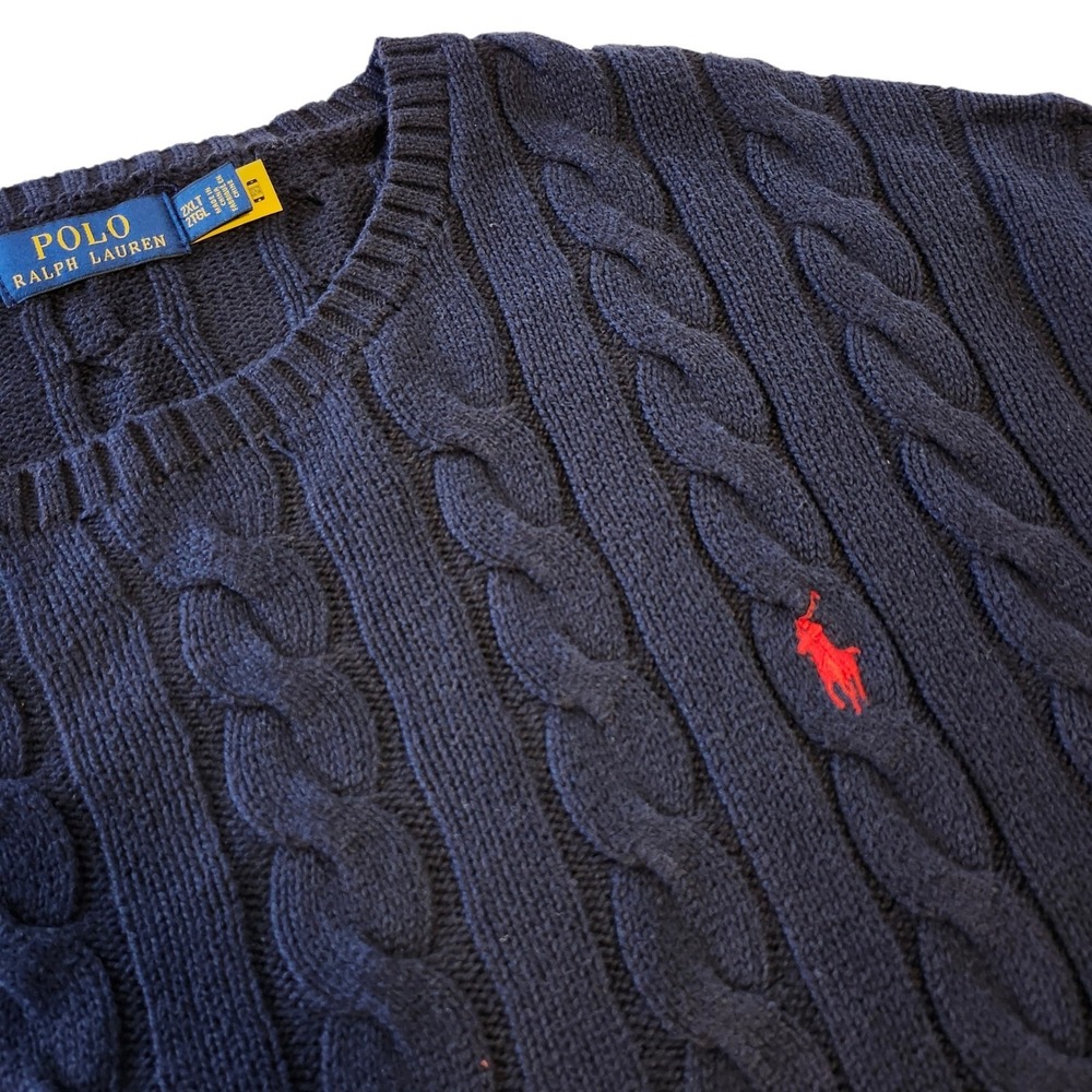 Polo Ralph Lauren Navy Blue Cable Knit Sweater Men's 2XLT Embroidered Pony logo - Picture 2 of 6